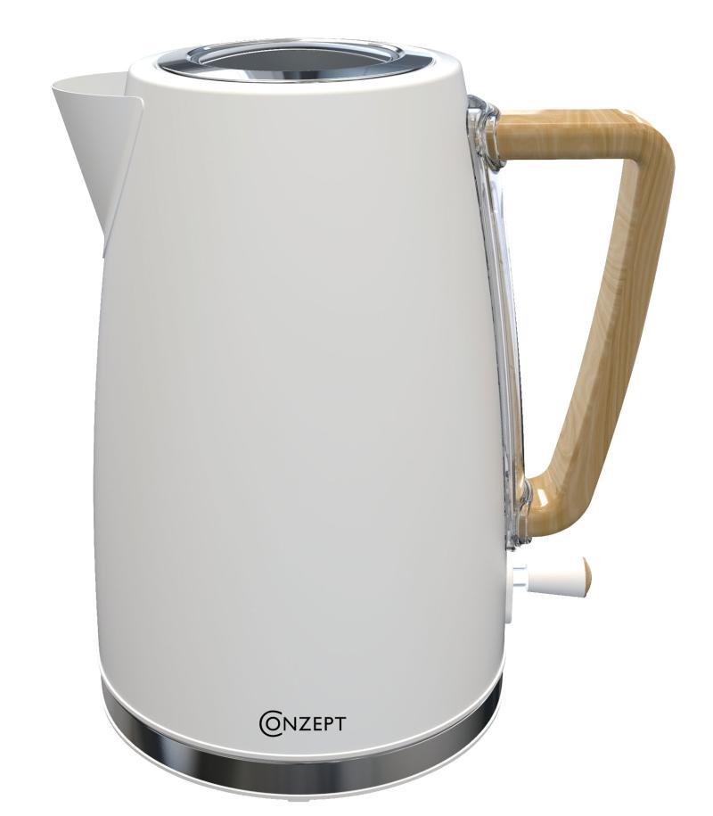 Conzept Elkedel i Hvid Stål med Træhåndtag 1,7L