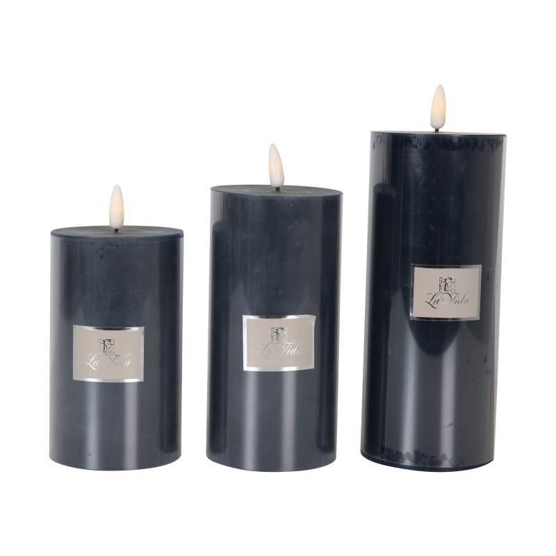 La Vida LED Bloklys med Statisk Flamme - Mørk Blå