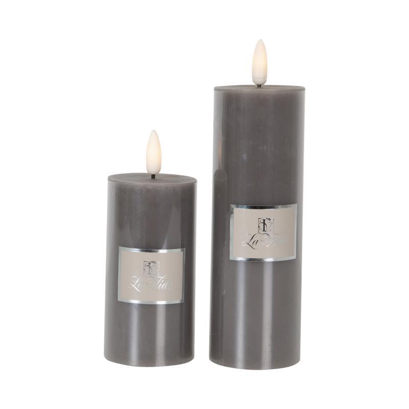 La Vida Led Bloklys M  Statisk Flamme   Taupe H15xø5 Cm