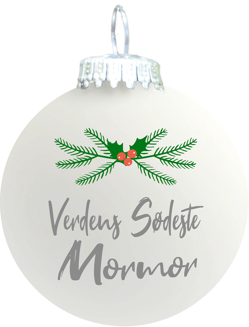 Julekugle Mat Hvid "Verdens Sødeste Mormor" - Julepynt