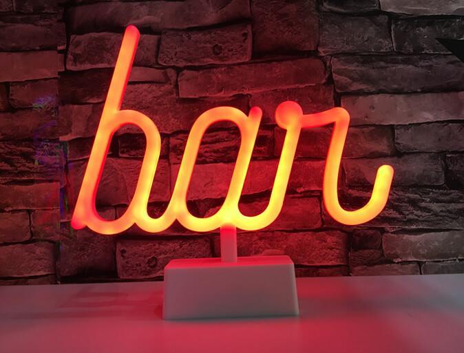 Neonskilt Bar 25x8 5x22 Cm Til Batteri Inkl  1 M Usb Ledning