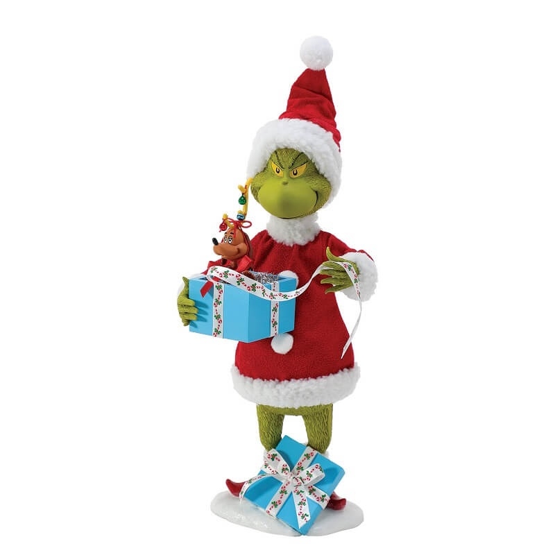 Disney Grinch Figur med Blå Gave og Max, 31 cm