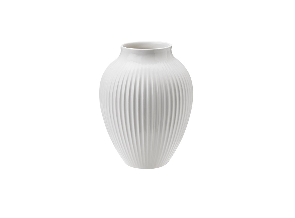 Knabstrup Vase i Hvid med Riller - Elegant Dekoration