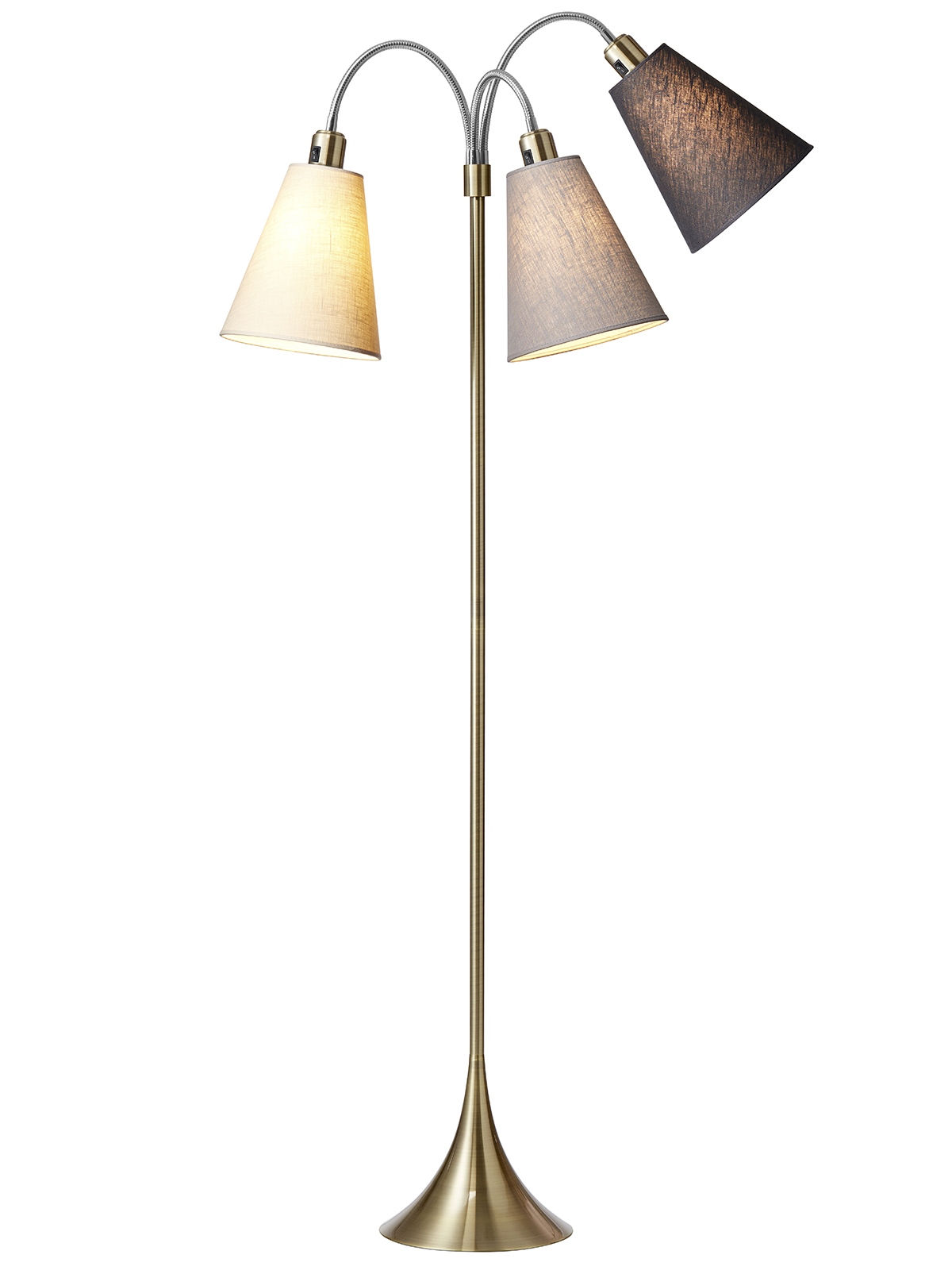 Trafik Gulvlampe Antik Messing  M Creme  Lysegrå Og Mørkegrå Skærme