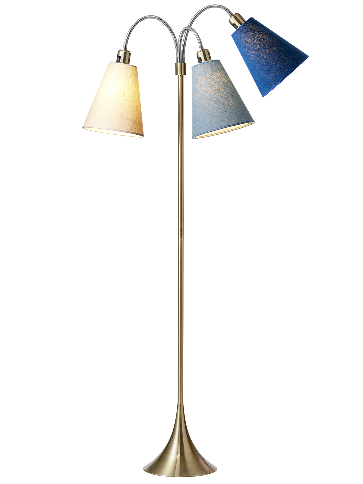 Trafik Gulvlampe Antik Messing  M Creme  Støvet Blå Og Havblå Skærme