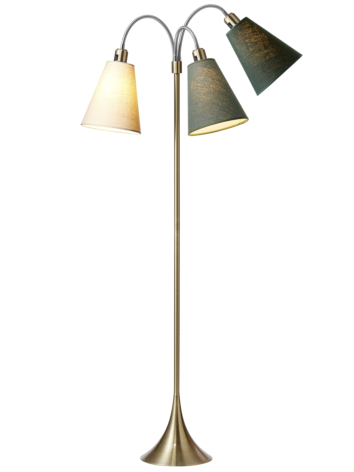 Trafik Gulvlampe Antik Messing  M Creme  Vintergrøn Og Skovgrøn Skærme