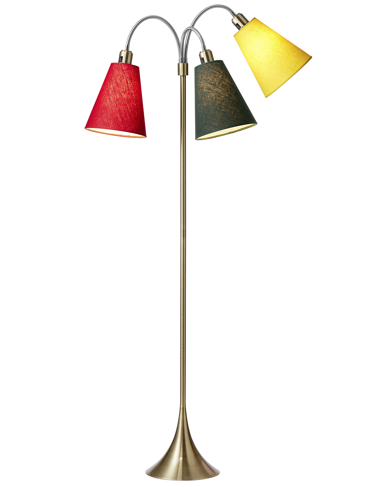 Trafik Gulvlampe Antik Messing  M Rød  Skovgrøn Og Gul Skærme