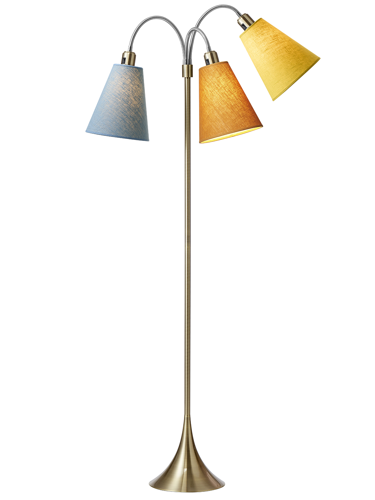Trafik Gulvlampe Antik Messing  M Støvet Blå  Karry Og Sennepsgul Skærme