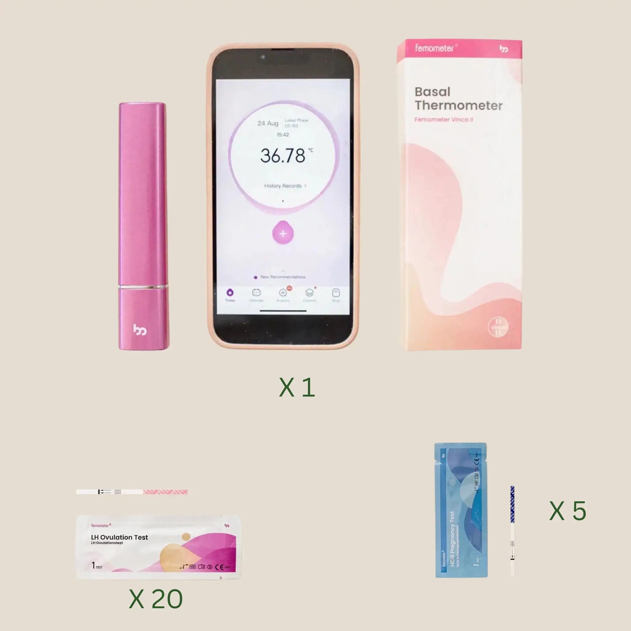 Femometer ægløsningstest og graviditetstest sæt - 25 stk.