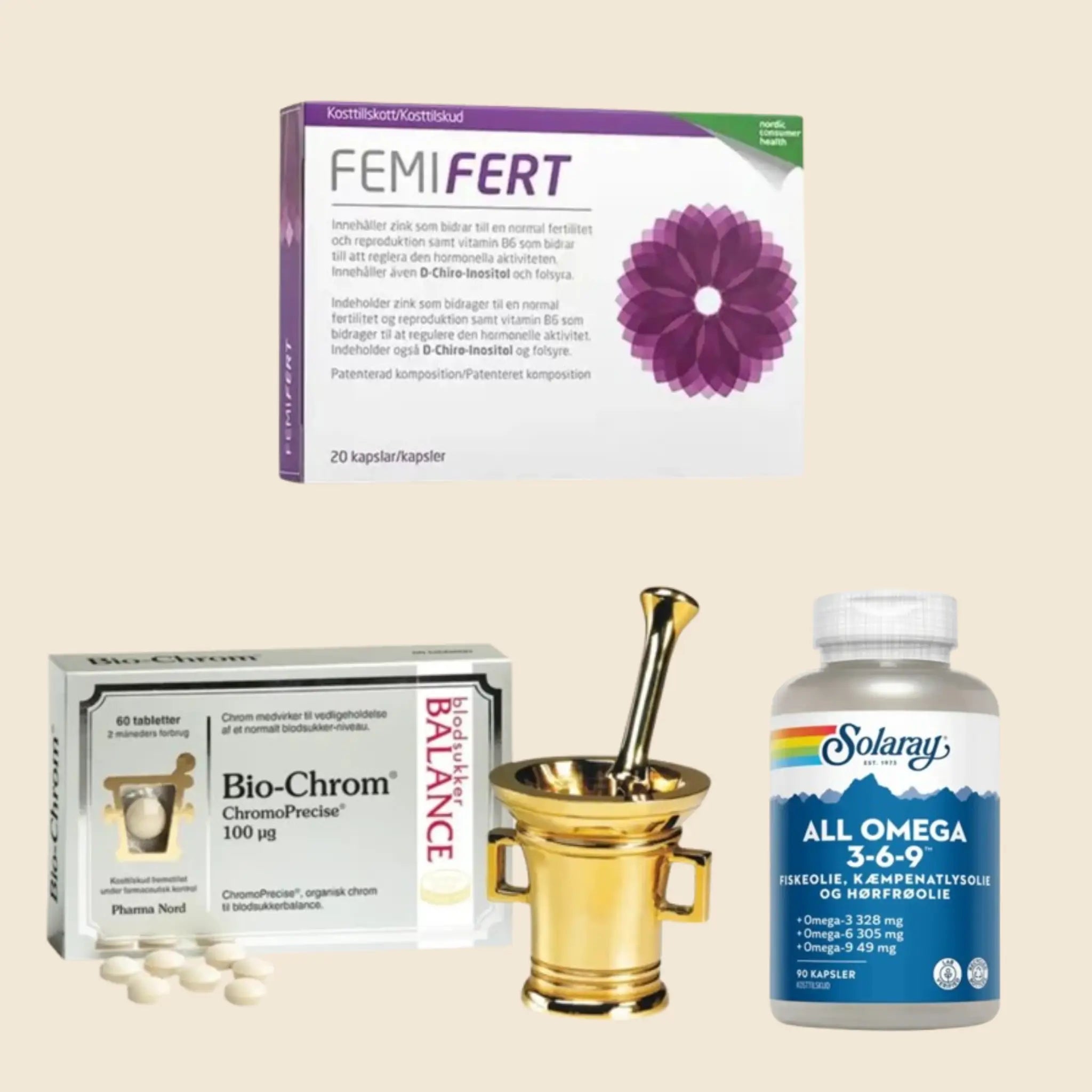 PCOS Kosttilskud: Inositol, Chrom & Omega 3 Pakke