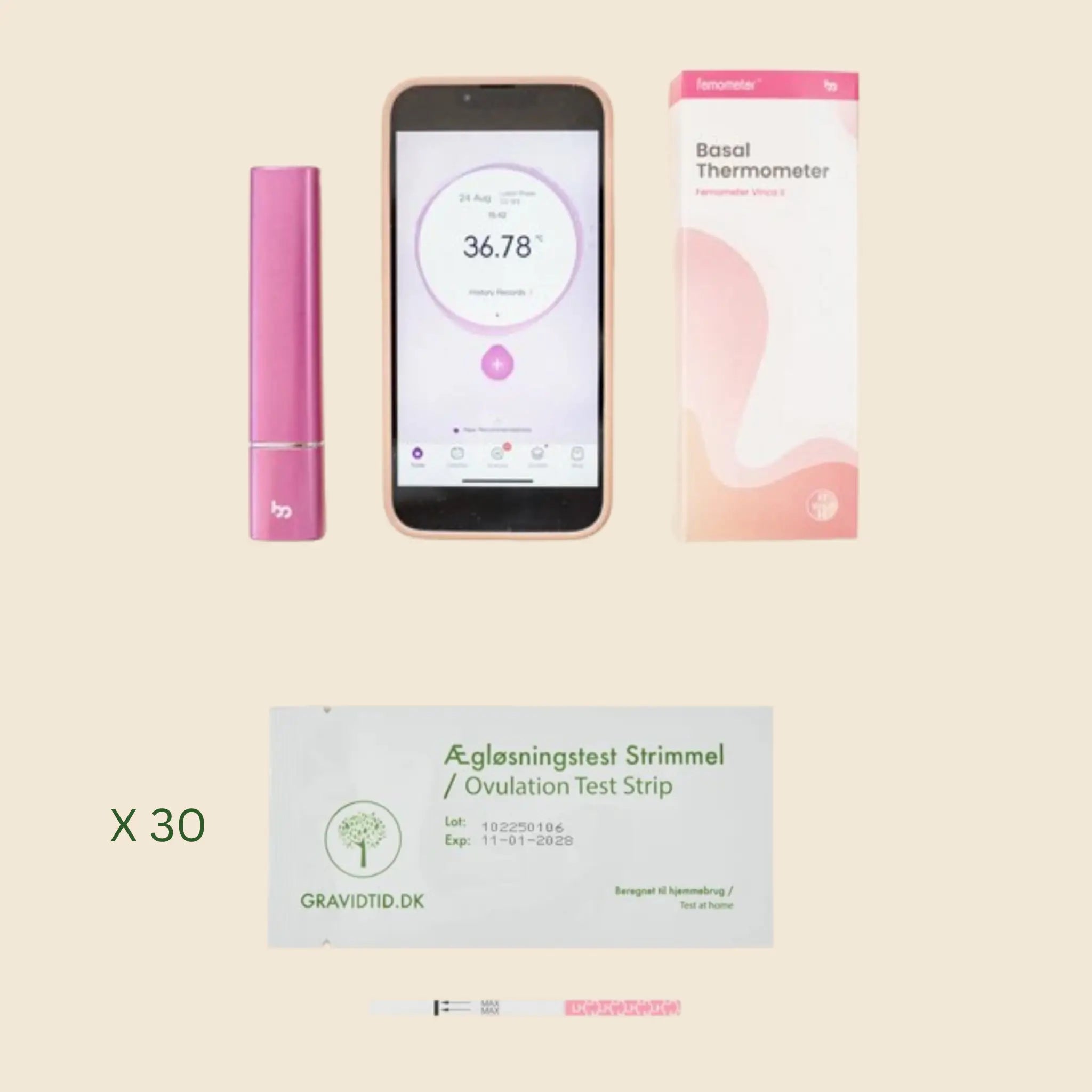 PCOS Sporingskit med Termometer og 30 Ægløsningstests