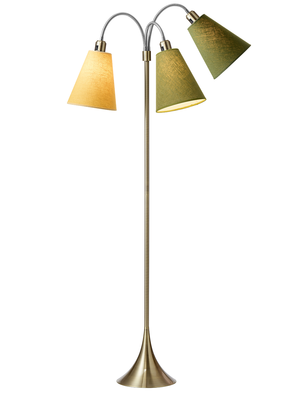 Trafik Gulvlampe Antik Messing  M Ananasgul  Lys Armygrøn Og Mørk Armygrøn Skærme