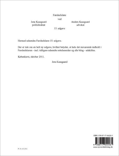 Færdselslære 15  Udgave   Jens Kaasgaard   Bog