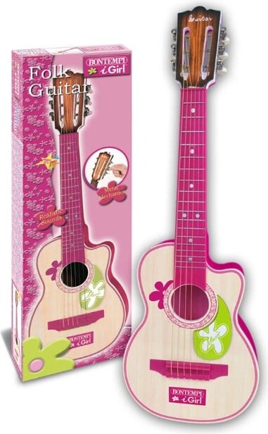 Bontempi Lille Børneguitar I Træ 70 Cm Pink