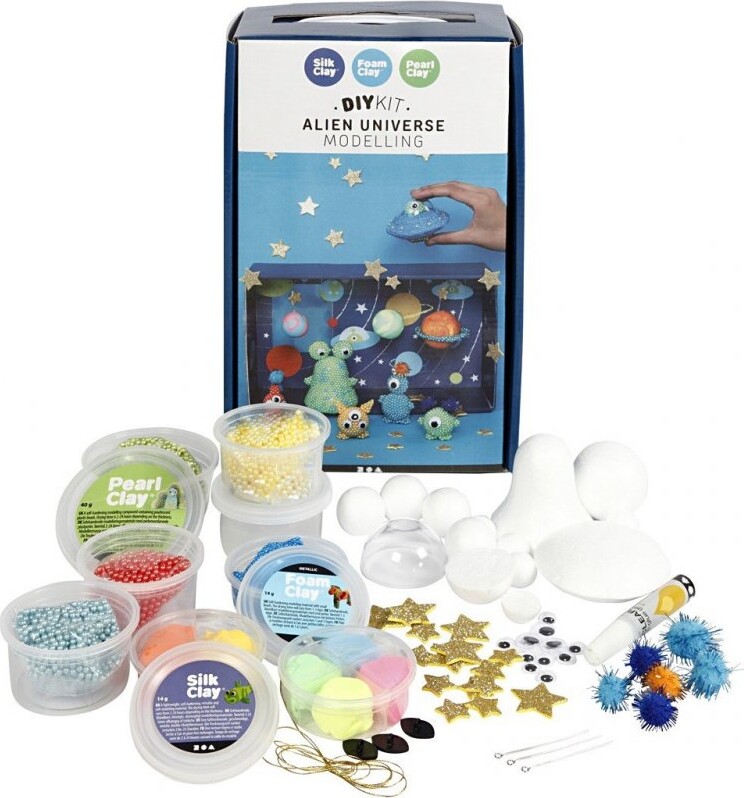 Diy Kit   Aliens Univers   Modellervoks Sæt Med Silk Clay