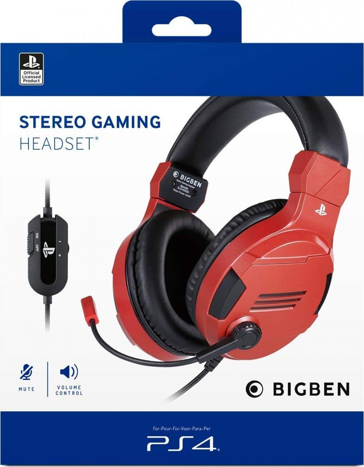 Gaming Headset Med Mikrofon Til Ps4 Pc Mac   Bigben V3   Rød