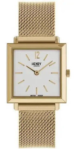 Henry London   Dameur   Hl26 Qm 0266   Firkantet 26 Mm   Stål   Guld Hvid
