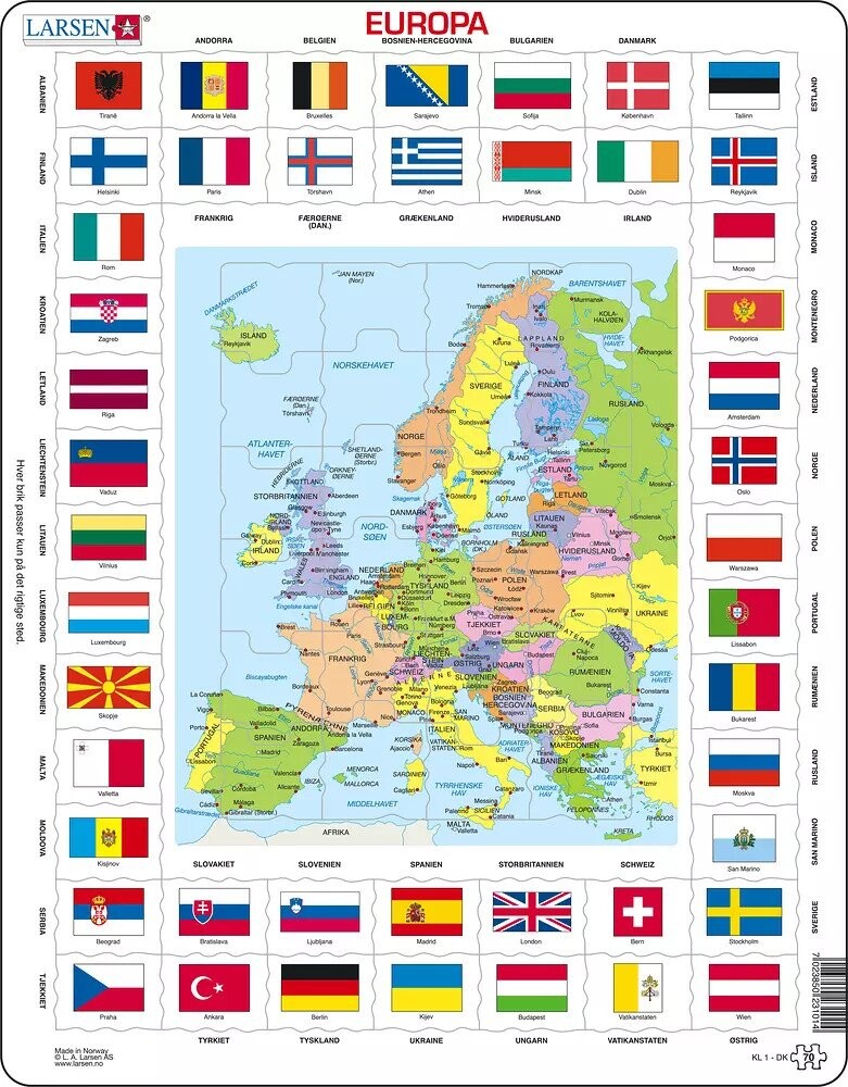 Larsen Puslespil   Europakort Med Flag   70 Brikker