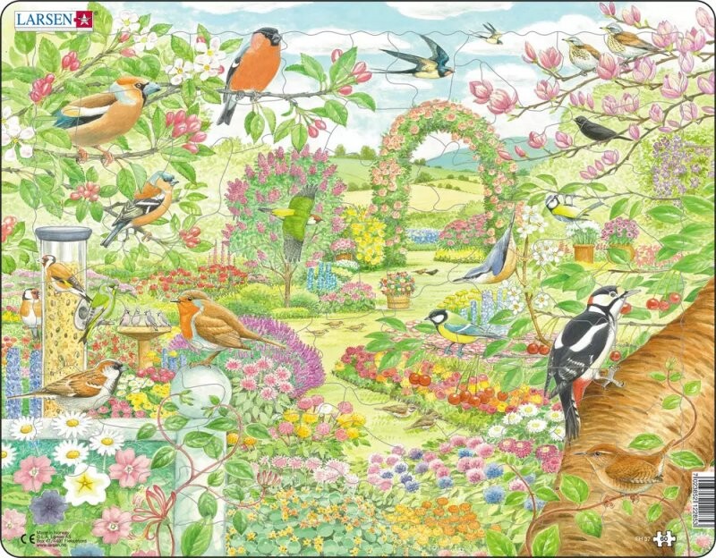 Larsen Puslespil   Fugle Og Blomster I Haven   60 Brikker