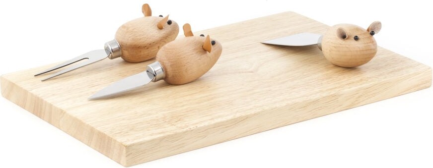 Ostebræt Med 3 Knive   Træ