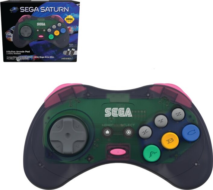 Retro Bit   Trådløs Gamepad Til Sega Saturn  Mega Drive Mini  Pc  Ps3   Grå