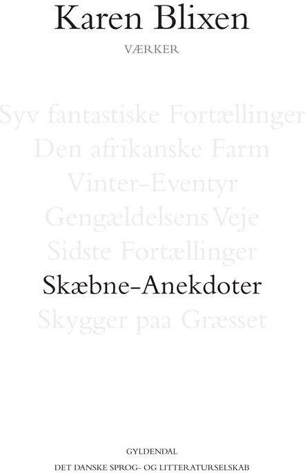 Skæbne Anekdoter Karen Blixen Bog