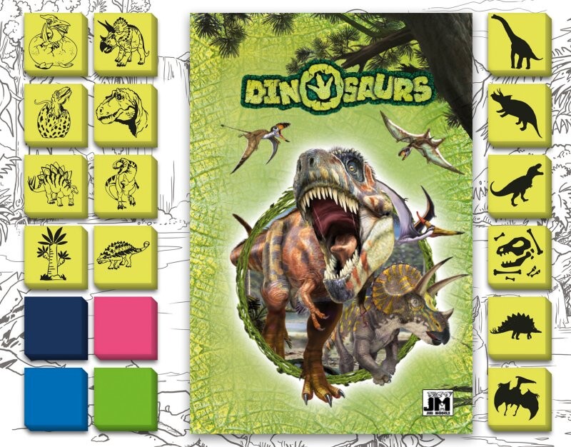 Træstempler Med Dinosaur Motiver   Bog