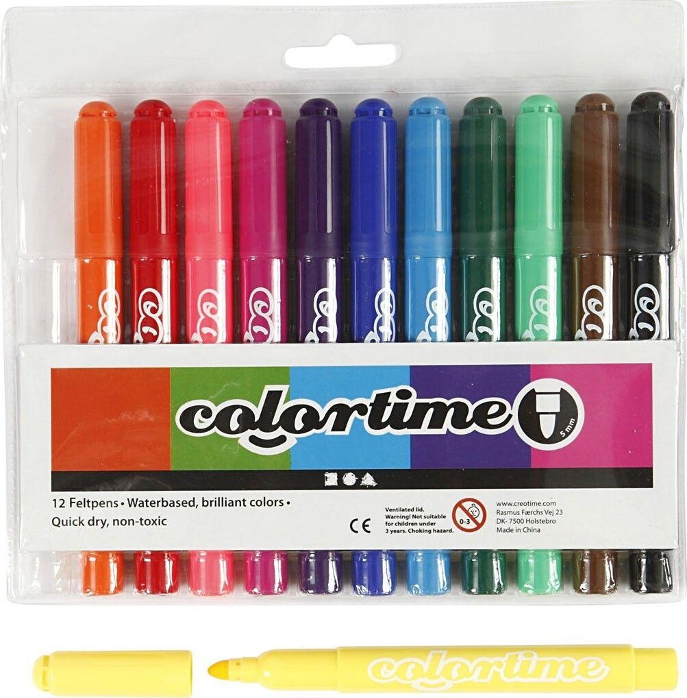 Tuscher   Stregtykkelse: 5 Mm   Standardfarver   12stk    Colortime
