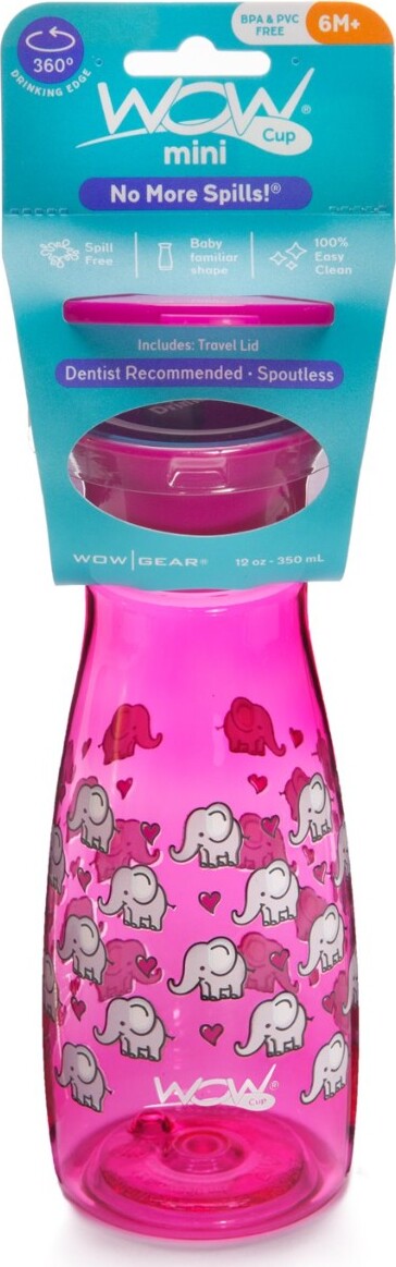 Wow Spildfri Baby Kop Pink Med Elefanter
