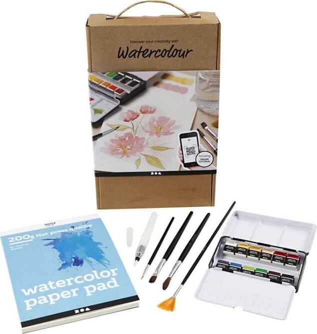 Akvarelsæt   Med Maling  Pensler Og Blok   Diy Kit