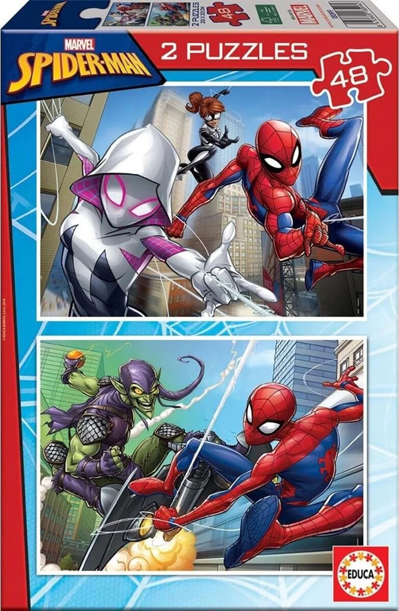 Spiderman Puslespil   Educa Puslespil   2 X 48 Brikker